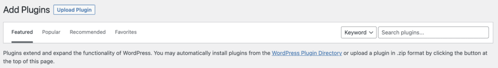 wordpress add new plugin keyword search