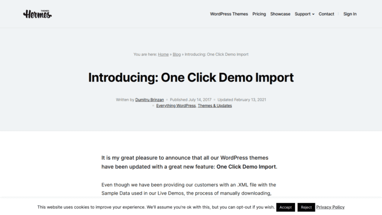 One Click Demo Import Wordpress Plugin