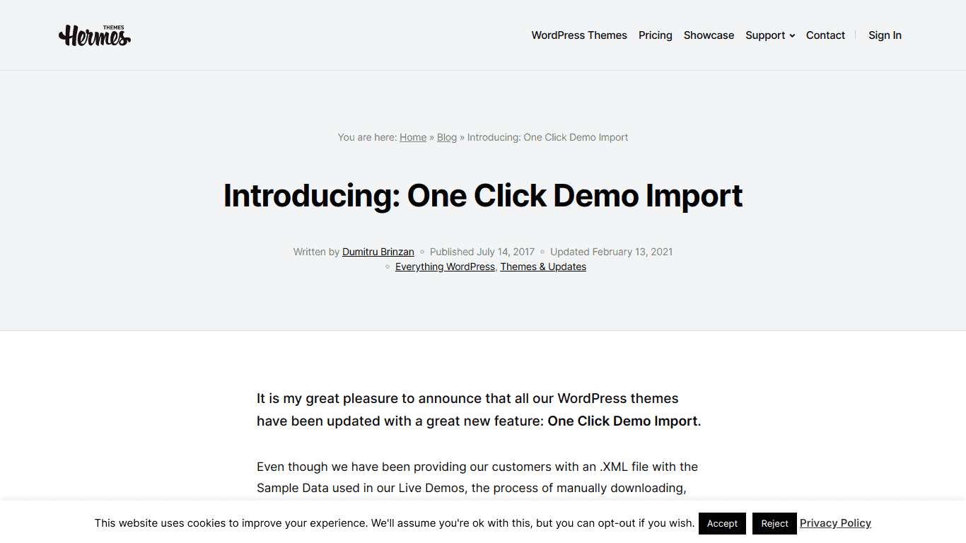 One Click Demo Import WordPress Plugin