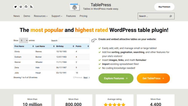 Tablepress Wordpress Plugin