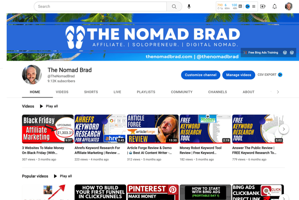 Nomad Brad Youtube Channel Header